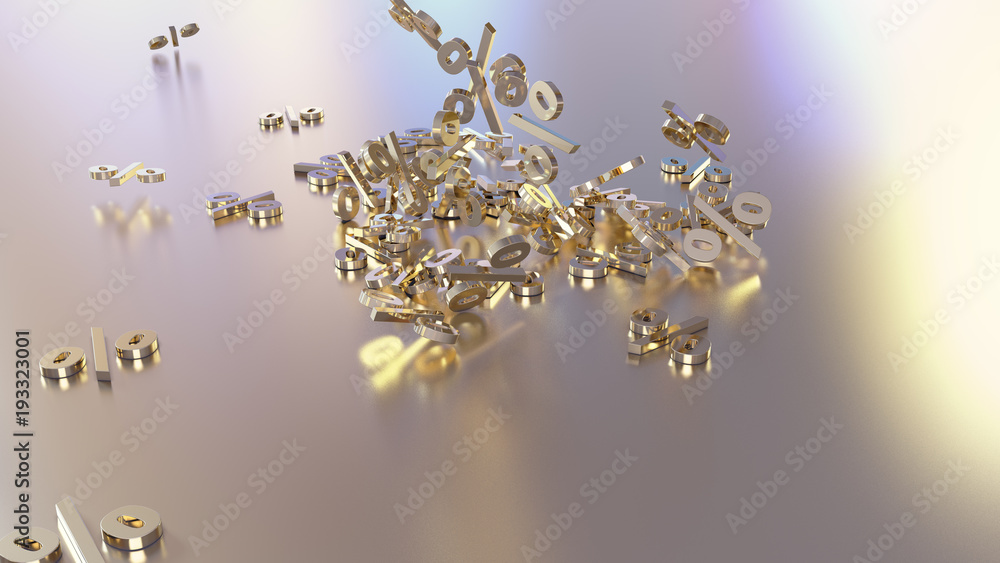 Poster 3d rendering of signs percent, falling into a heap. volumetric signs with a reflective surface