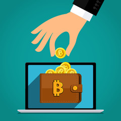 Concept of Crypto currency. Hand with a Bitcoin