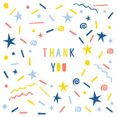 Abstract thank you card template. Handmade childish letters pattern background for design gift card, party invitation, workshop advertising, shop poster, t shirt, bag print etc.