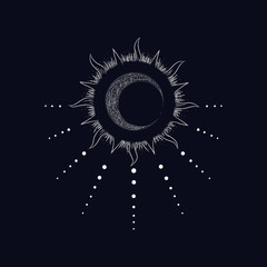 Vector illustration set of moon phases. Different stages of moonlight activity in vintage engraving style
