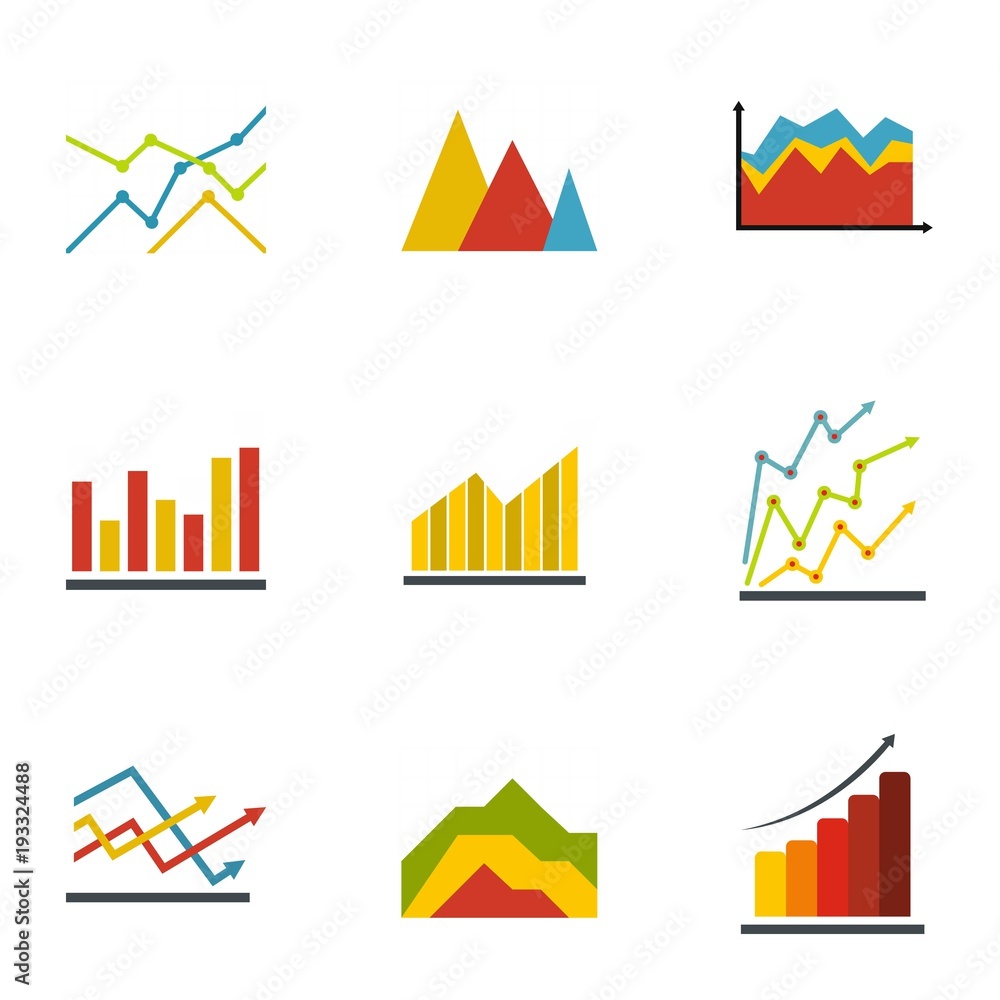 Poster graph icons set. flat set of 9 graph vector icons for web isolated on white background