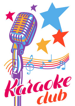 Karaoke club poster. Music event banner. Illustration with microphone in retro style