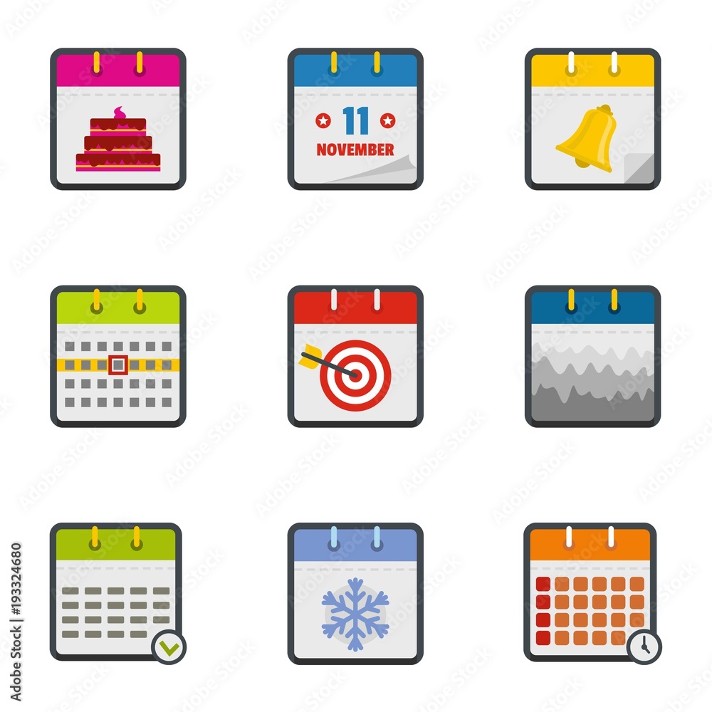 Poster yearbook icons set. flat set of 9 yearbook vector icons for web isolated on white background