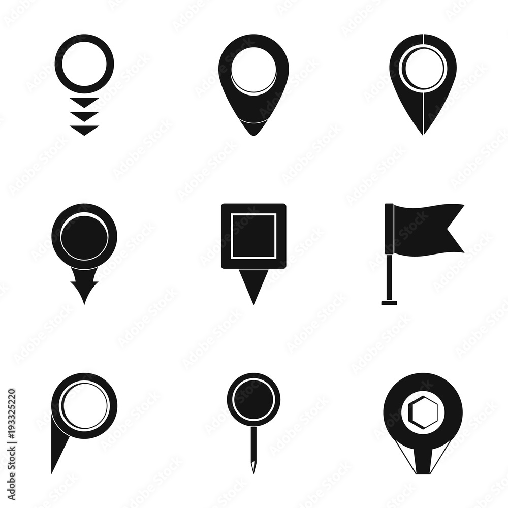 Poster global positioning icons set. simple set of 9 global positioning vector icons for web isolated on wh