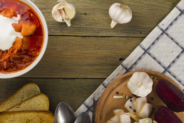 plate with a winter soup-borscht