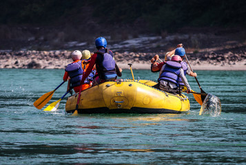 People doing rafting on the Ganges river in Rishikesh ,India