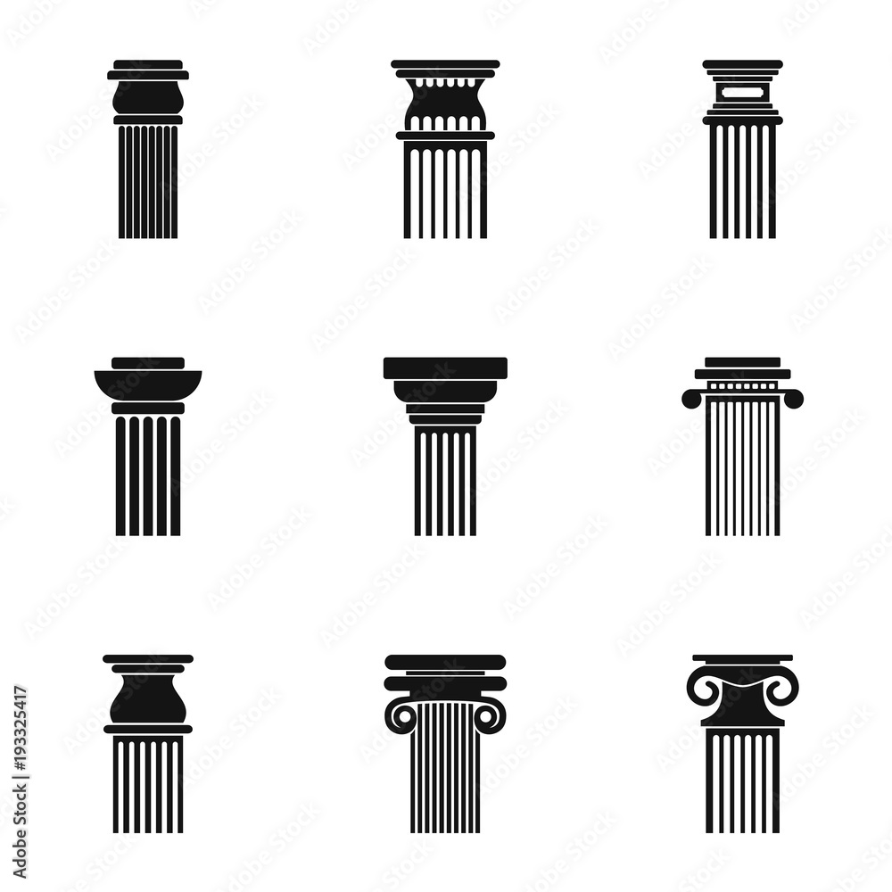 Poster pillar icons set. simple set of 9 pillar vector icons for web isolated on white background