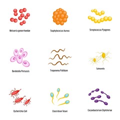 Bacterium icons set. flat set of 9 bacterium vector icons for web isolated on white background