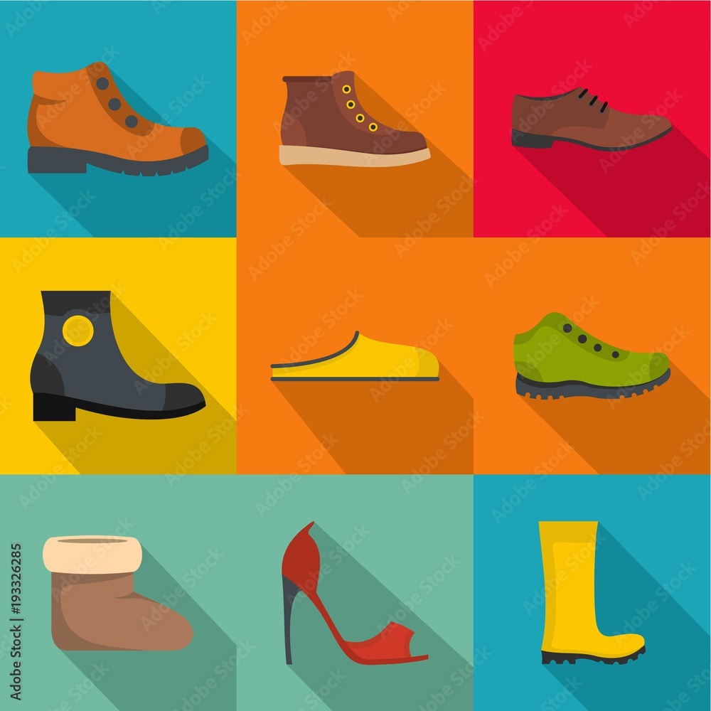 Poster shoemaker icons set. flat set of 9 shoemaker vector icons for web isolated on white background