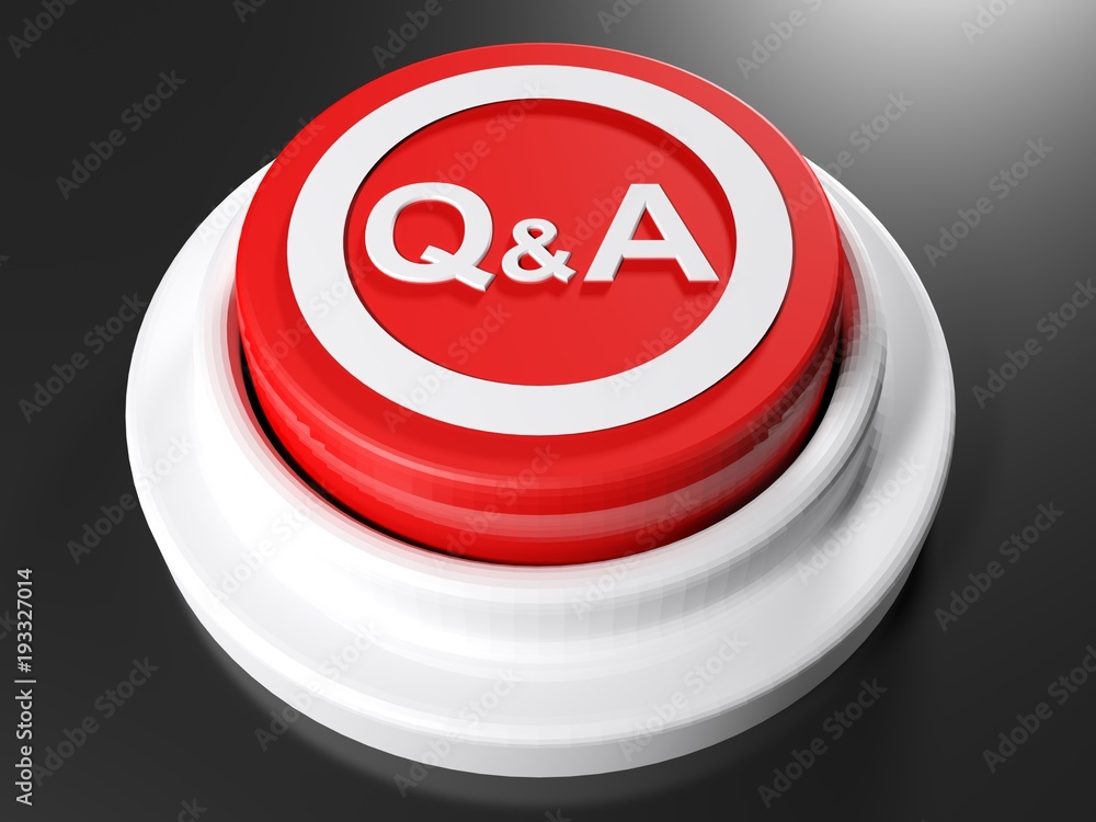 Poster q & a (questions and answers) red pushbutton - 3d rendering