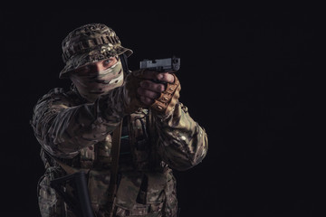 Fototapeta premium Elite squad soldiers with weapons and ammunition