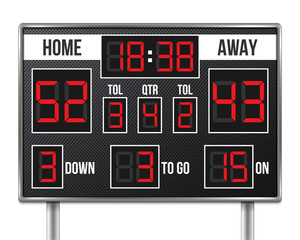 Creative vector illustration of american football scoreboard with infographics isolated on transparent background. Art design sport game score with digital LED dots. Abstract concept graphic element.