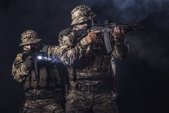 Elite squad soldiers with weapons and ammunition