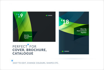Set of design brochure, abstract annual report, horizontal cover