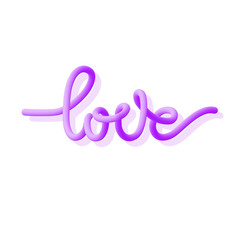 3d gradient trendy sign and shadow. Calligraphic text LOVE. Style vector illustration. Design concept can be used for poster, banner, t-shirt print, card, flyer, backdrop, wallpaper, invitation