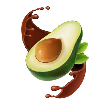 Vector Sliced Avocado In Chocolate Smoothie Splash