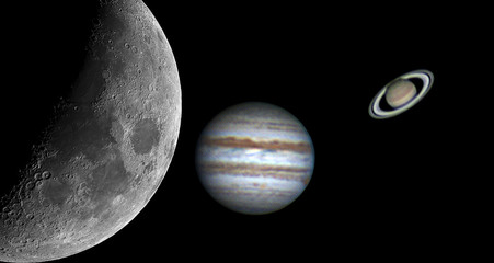 Some planets (Jupiter and Saturn) and Moon taken by telescope