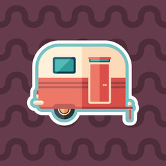 Travel trailer sticker flat icon with color background.