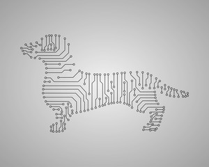 Abstract dog. Electronic technology. Vector dog. Dog in the form of an electronic circuit.