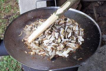 Mushrooms on frying pan