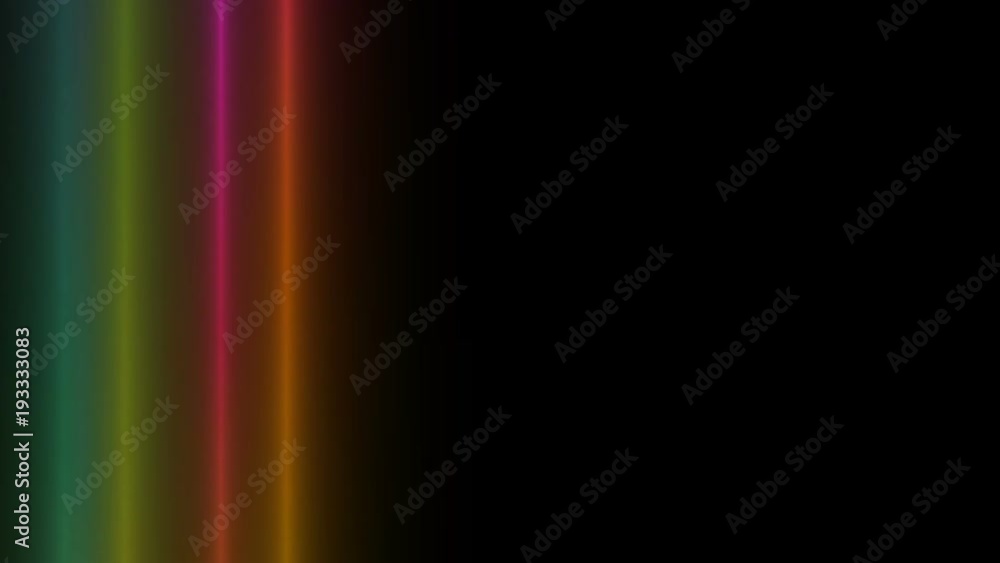 Poster five colors. thick parallel flashing moving vertical stripes on a black background. colored stripes.
