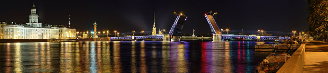 Fototapeta na wymiar Panorama of the divorced Palace bridge in St. Petersburg