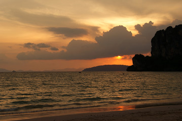 Sunset over West Railay Beach in Krabi, Thailand