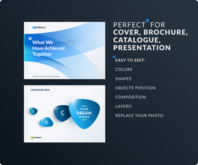Set of design brochure, abstract annual report, horizontal cover layout
