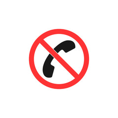 No call sign. No phone icon Flat vector illustration. Red circle.