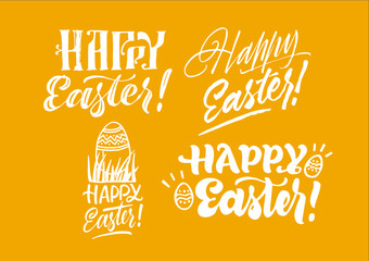 Happy Easter set inscription. Vector isolated handwritten. Brush pen modern trendy lettering. Bright holiday postcards collection