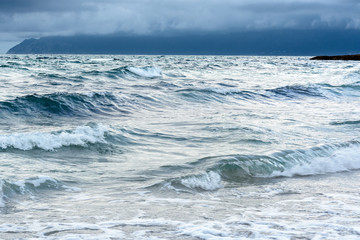 Mediterranean Sea. North coast of Mallorca. Sunset with special light