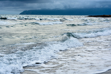 Mediterranean Sea. North coast of Mallorca. Sunset with special light