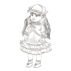 Sketch doll on white background. Vector.
