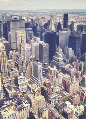 Aerial view of the heart of Manhattan, color stylized picture, New York, USA. 