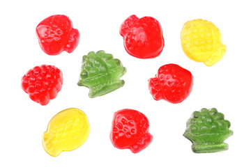 marmalade jelly candies isolated on white background top view