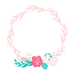 Fototapeta na wymiar floral wreath bouquet flowers Botanical elements isolated on white background in Scandinavian style. Hand drawn vector illustration