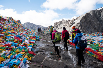 People Pass Mount Kailash Himalayas range Tibet Kailas yatra