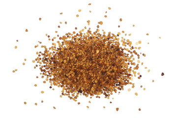 pile fresh bee pollen isolated on white background, top view
