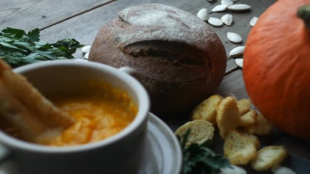 Pumpkin Soup with pumpkin and bread