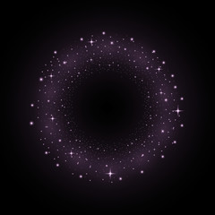 Circle of glitter particles, purple color