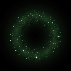 Circle of glitter particles, green color
