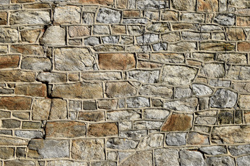 Irregular cobblestone wall closeup texture background