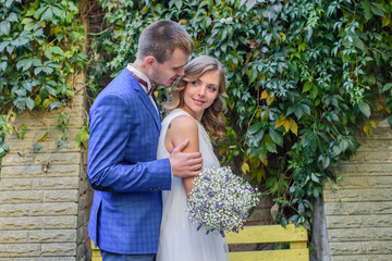 Happy bride and groom after wedding ceremony