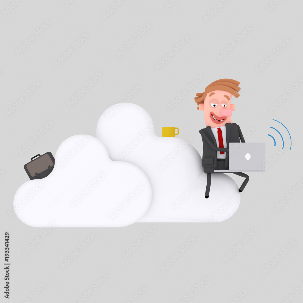Poster business man working on clouds. isolate. easy background remove. easy color change. easy combine! fo
