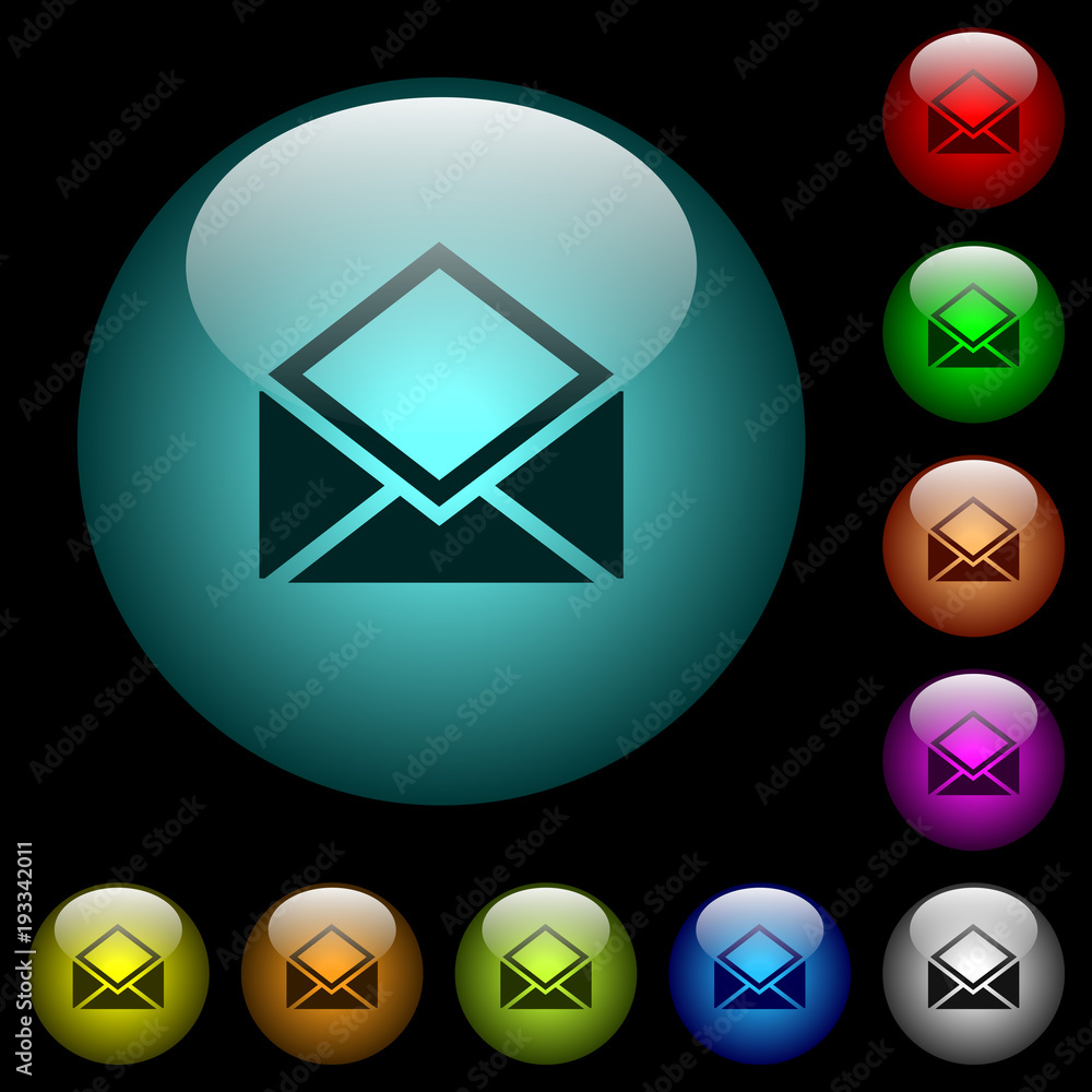 Poster open mail icons in color illuminated glass buttons
