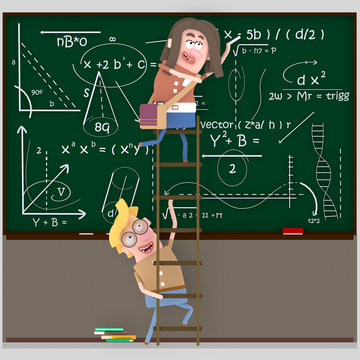 Couple students on a ladder writing on chalkboard.
Isolate. Easy background remove. Easy color change. Easy combine! For custom illustration contact me.
