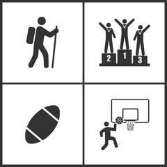 Vector Illustration of Sport Set Icons. Elements of Climber, Champion, Rugby ball, Basketball Basket and ball icon