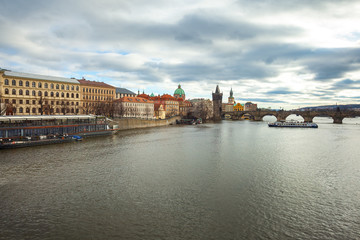 Vltava river and Charles bridge in Prague, Czech Republic