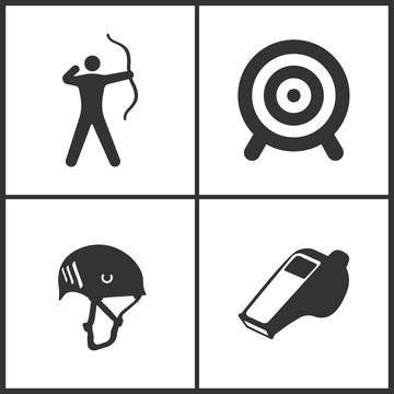 Vector Illustration of Sport Set Icons. Elements of Archer, Target, Climbing helmet and Whistle icon