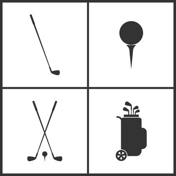 Vector Illustration of Sport Set Icons. Elements of Golfing, Golf ball, Golf clubs and Golf bag icon